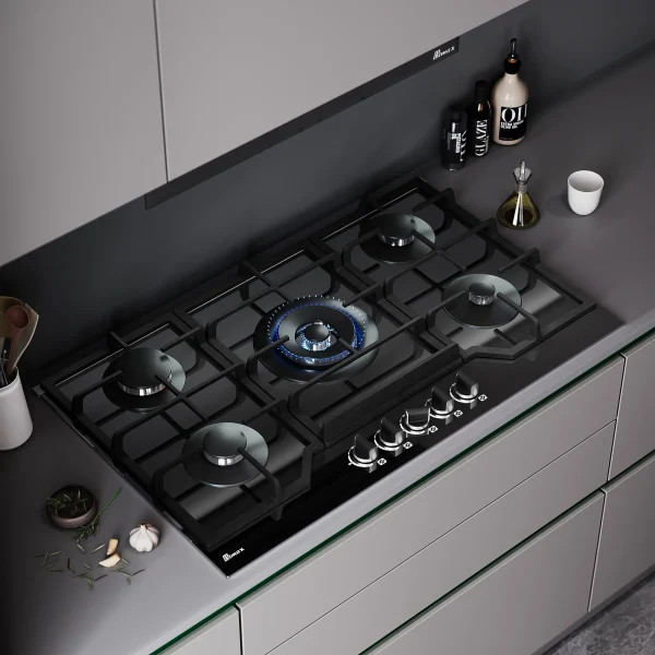 اجاق گاز شیشه 5 شعله بیمکث کد 2202